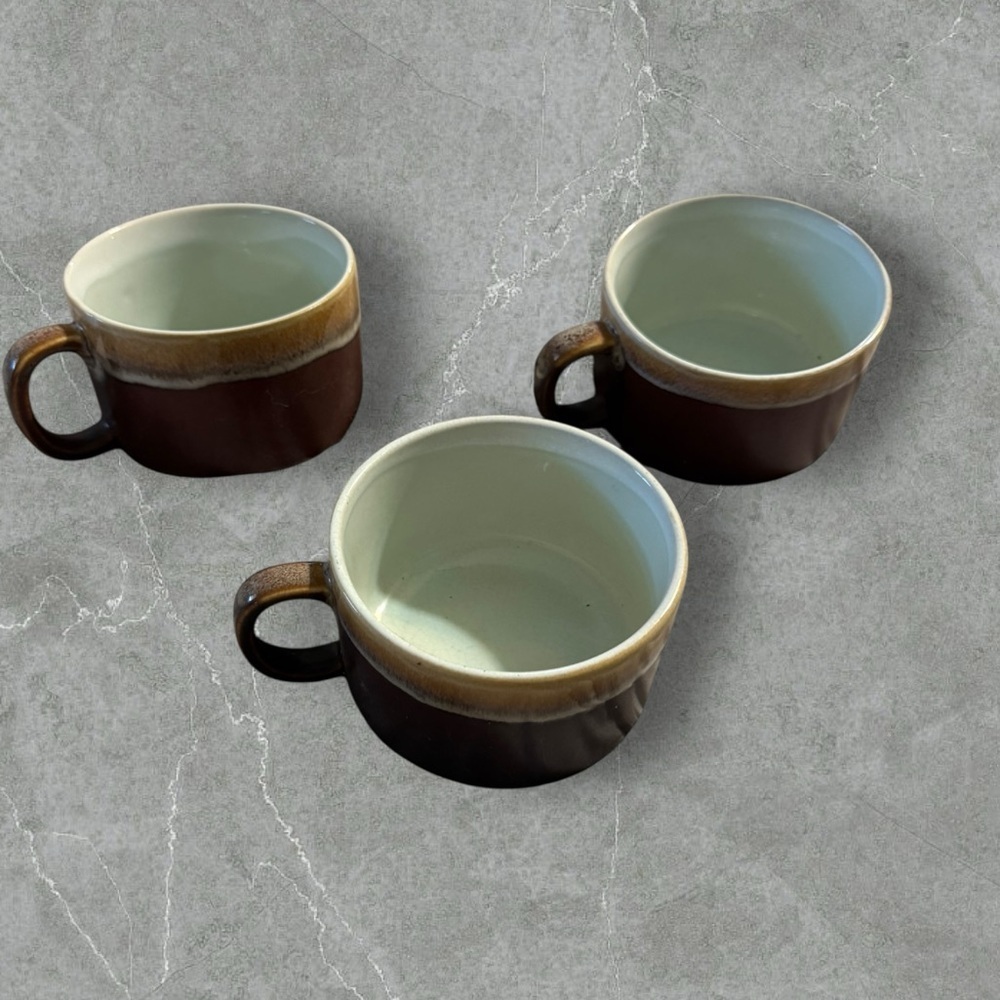 Vintage‎ Set of 3 Brown Drip Glazed Mugs JAPAN